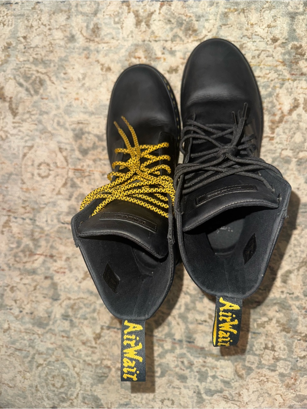Dr. Martens Black Leather Lace-Up Boots with Yellow Accents - Picture 2 of 6